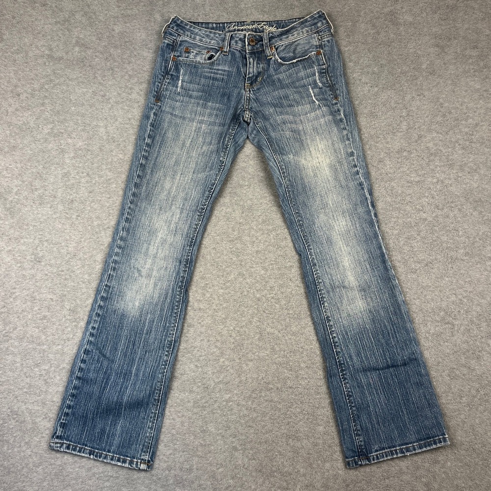 American Eagle Jeans Womens 0 Blue True Boot Low Rise Distressed Denim